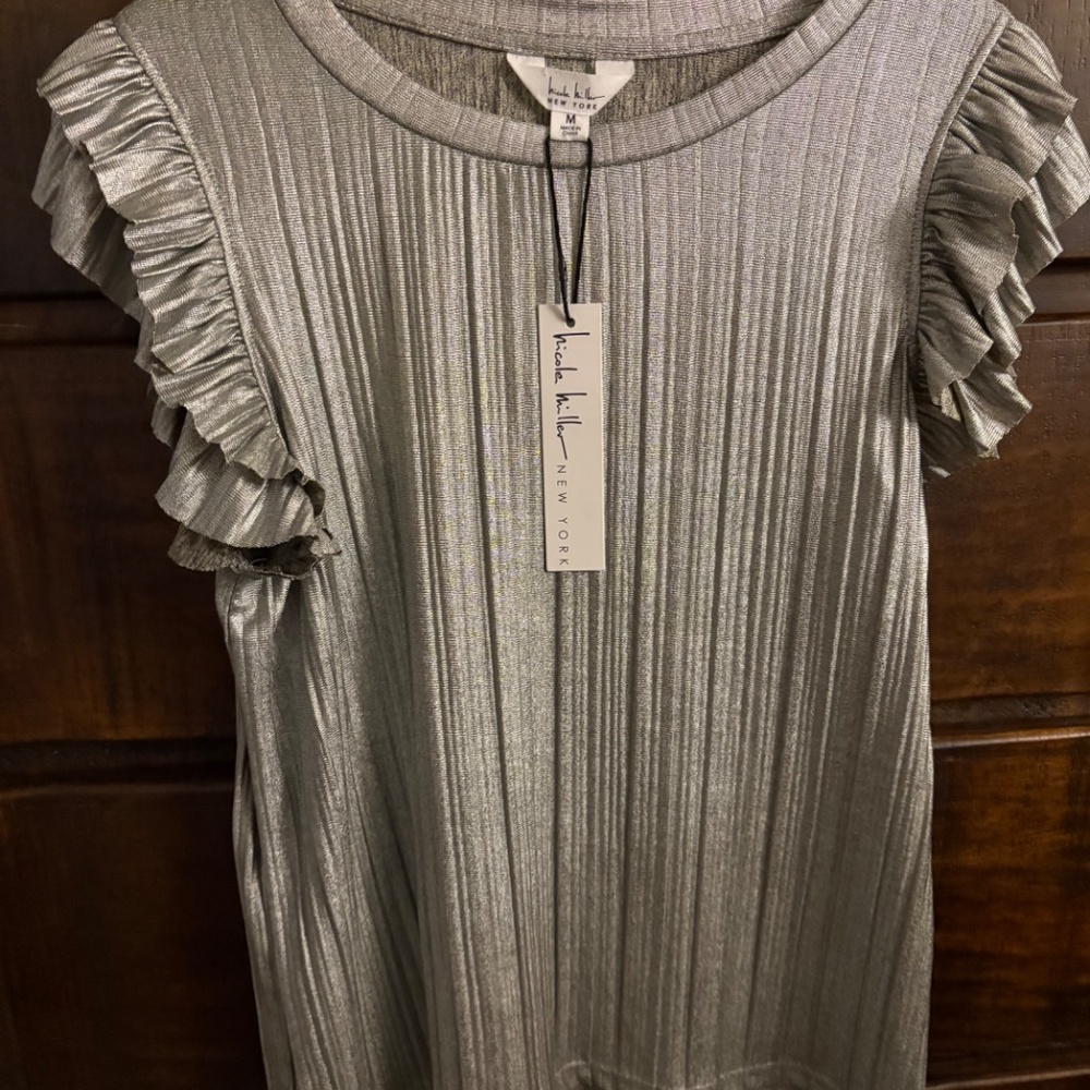 Nicole Miller Silver Metallic Top